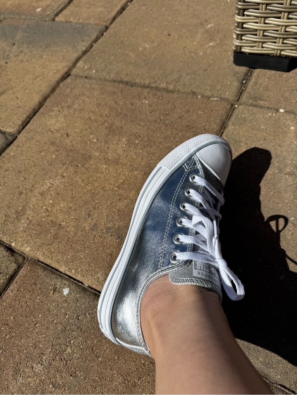 Converse Silver Glitter Low-Top Sneakers with White Laces - Picture 5 of 12